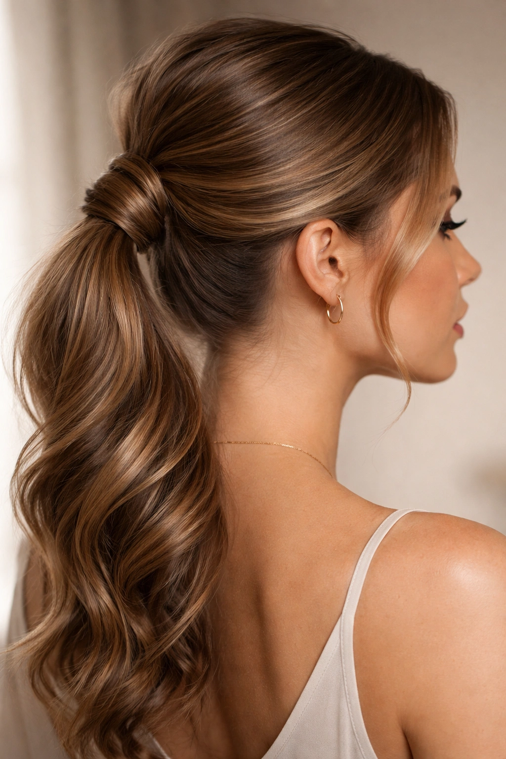 Twisted ponytail with spiraled twists wrapped around base