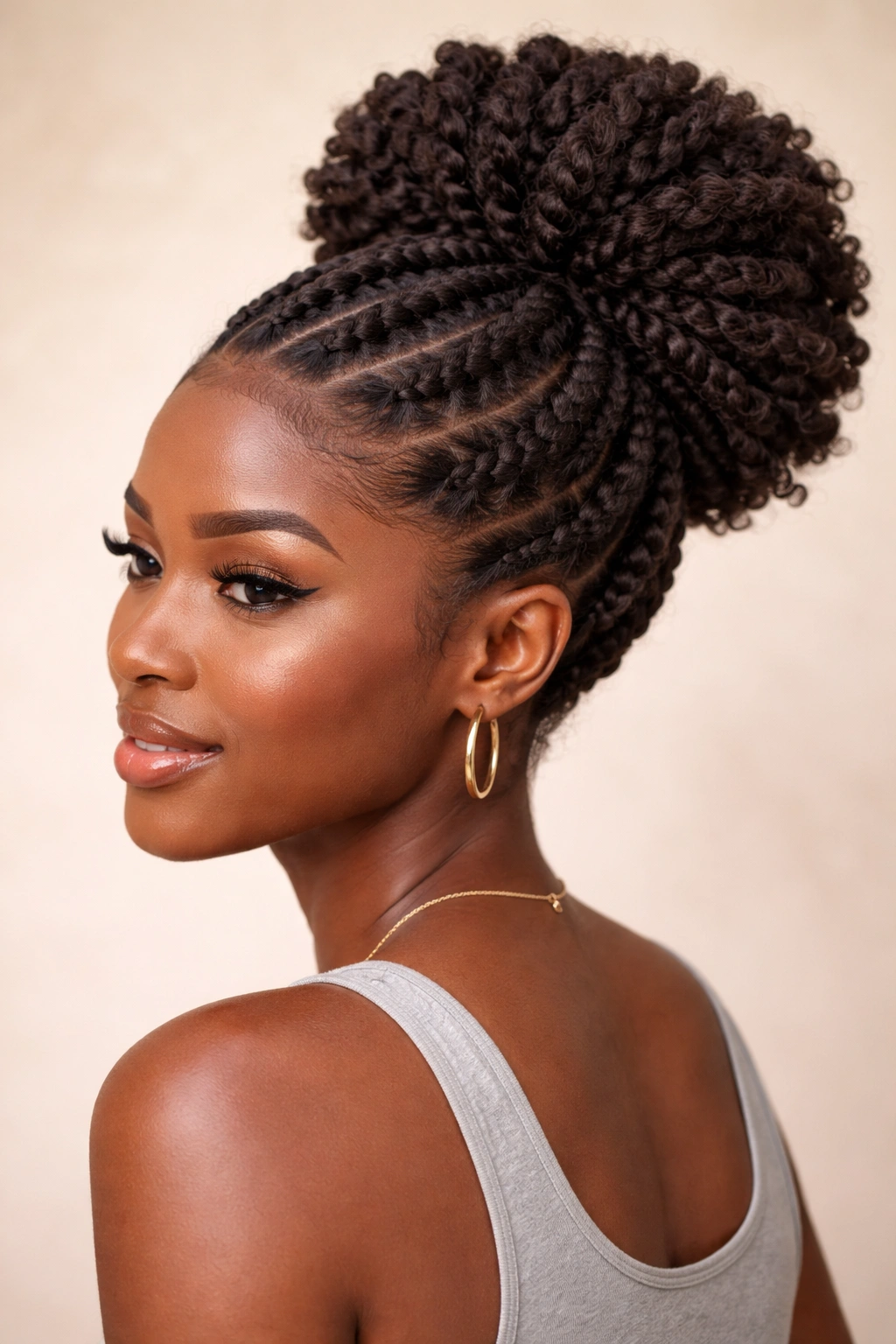 Twisted puff showing rope-like twists integrated into a 4C hair puff
