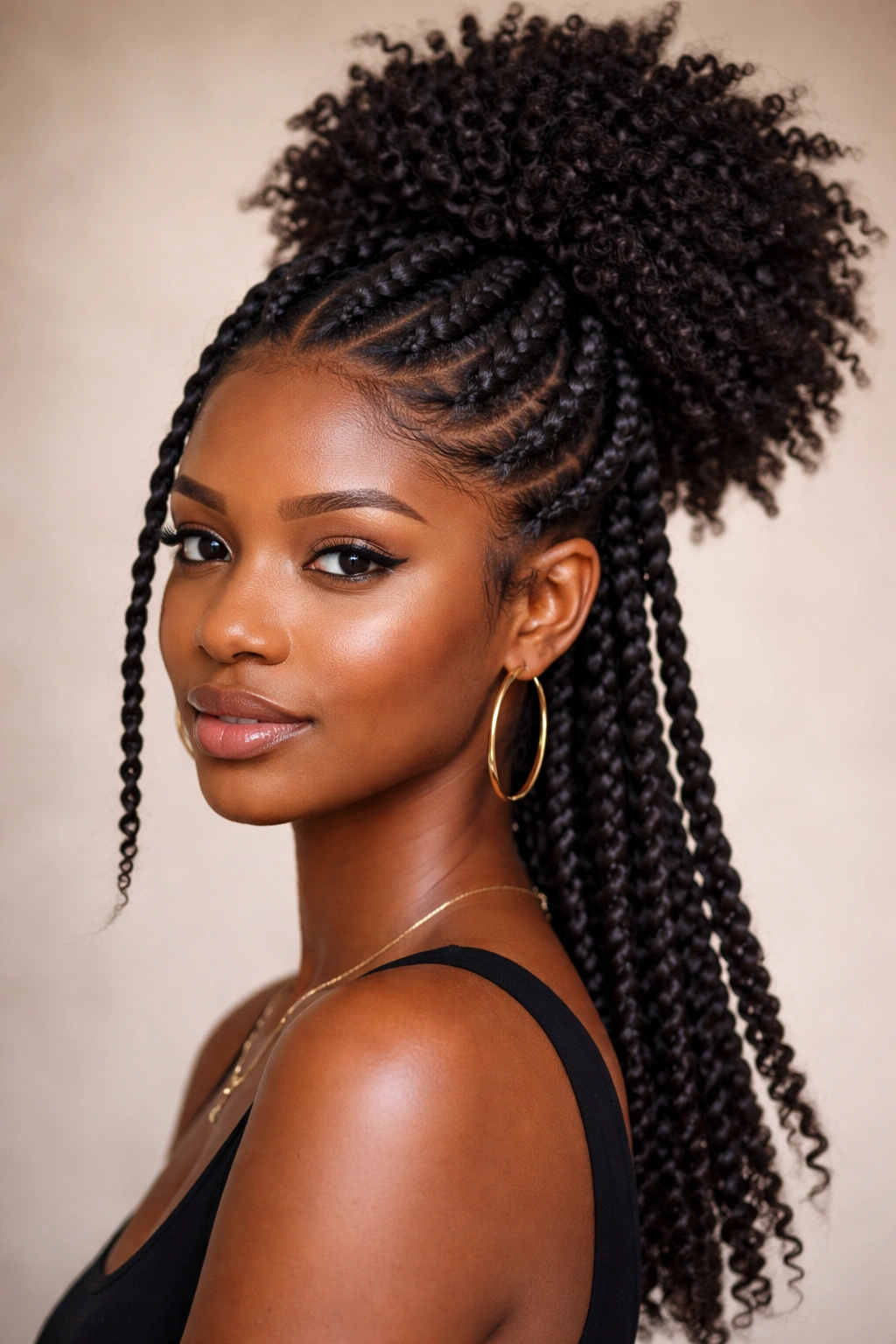 Twisted puff ponytail with two-strand twists into crown
