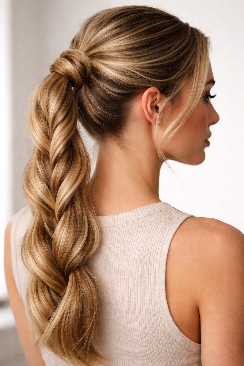 Twisted rope braids forming a ponytail at the back