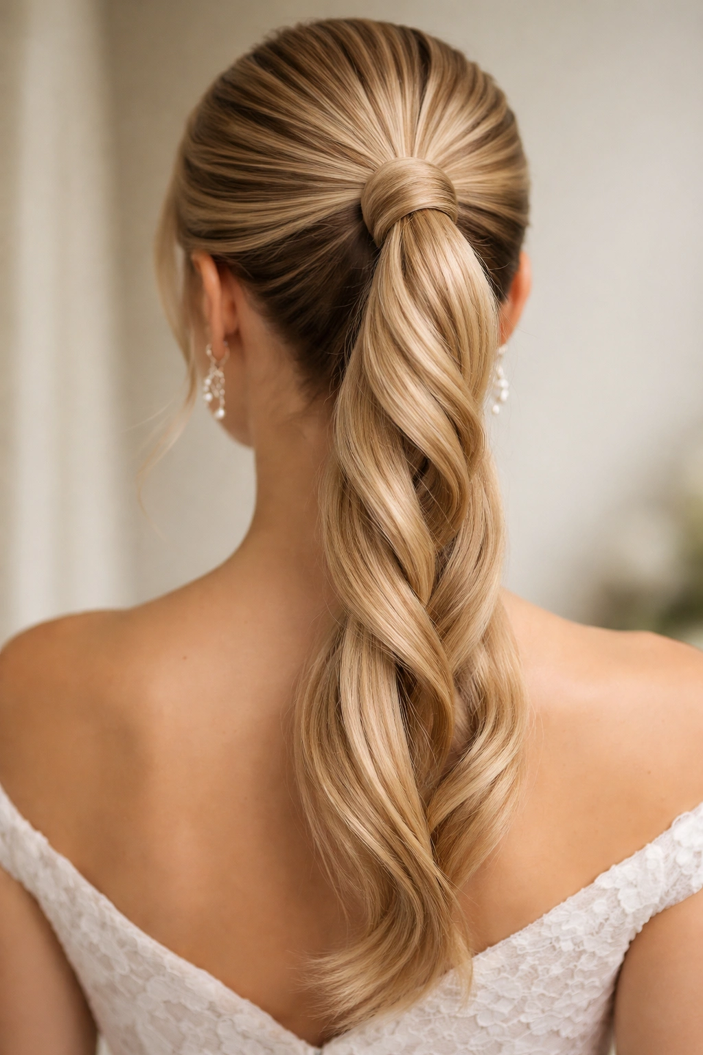 Rope-like twisted ponytail with intertwined twists