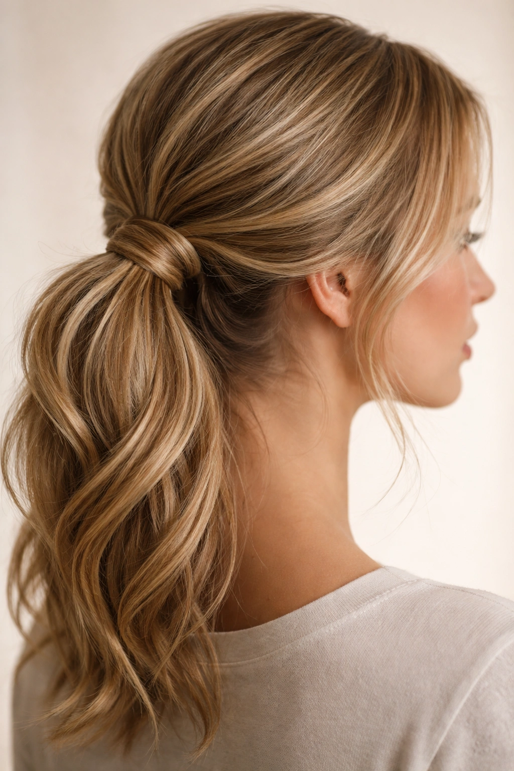 Twisted rope ponytail with twists around the base