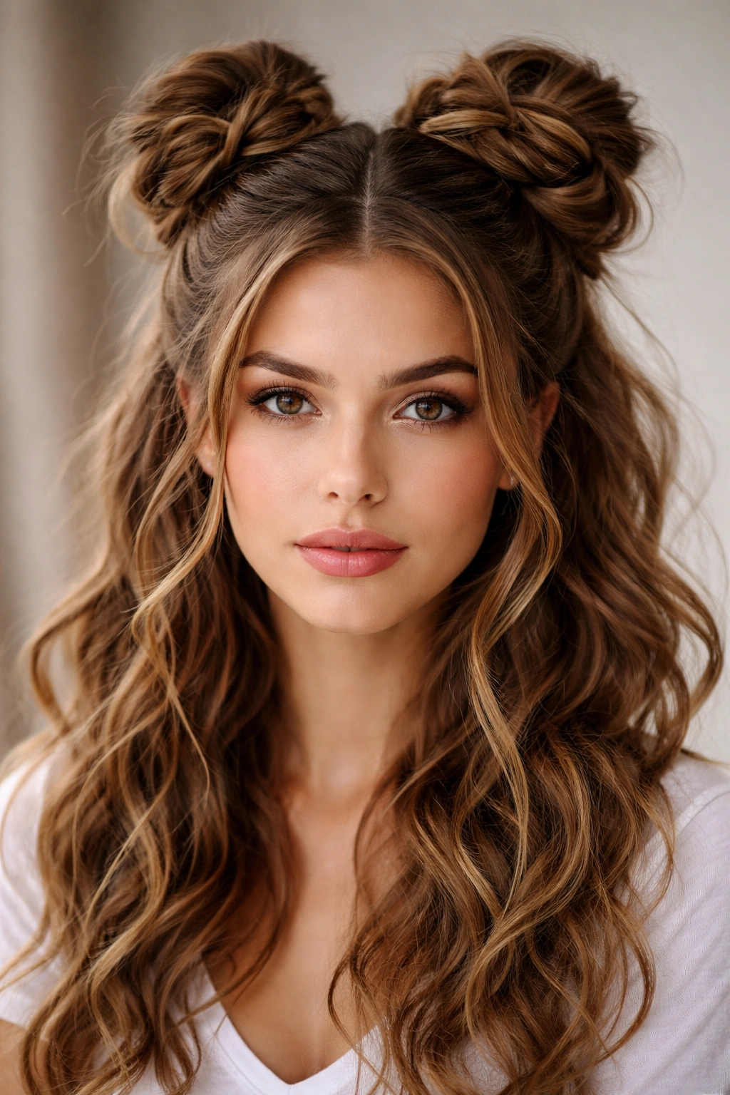 Twisted space buns with multiple twists and visible waves