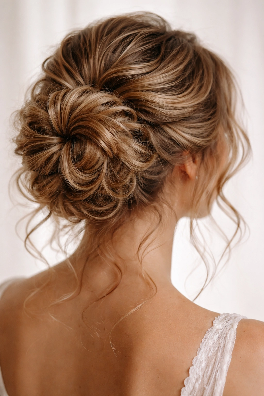 Twisted spiral bun with defined curls and intricate twists