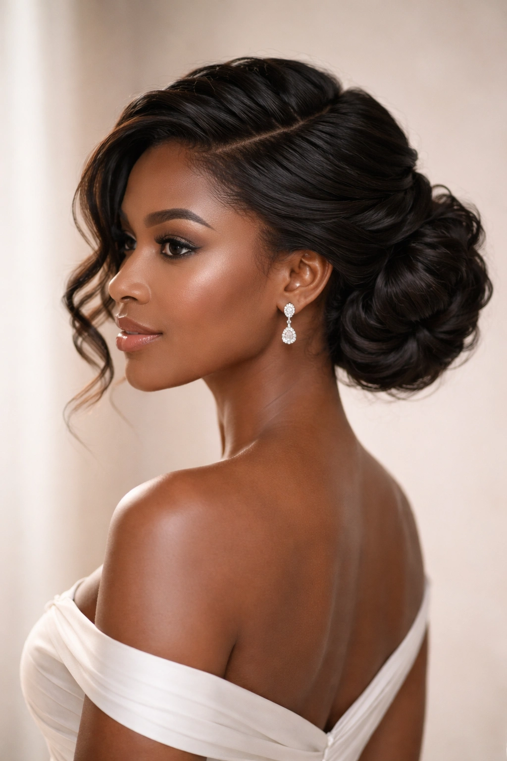 Profile of a woman with twists creating a side-swept updo