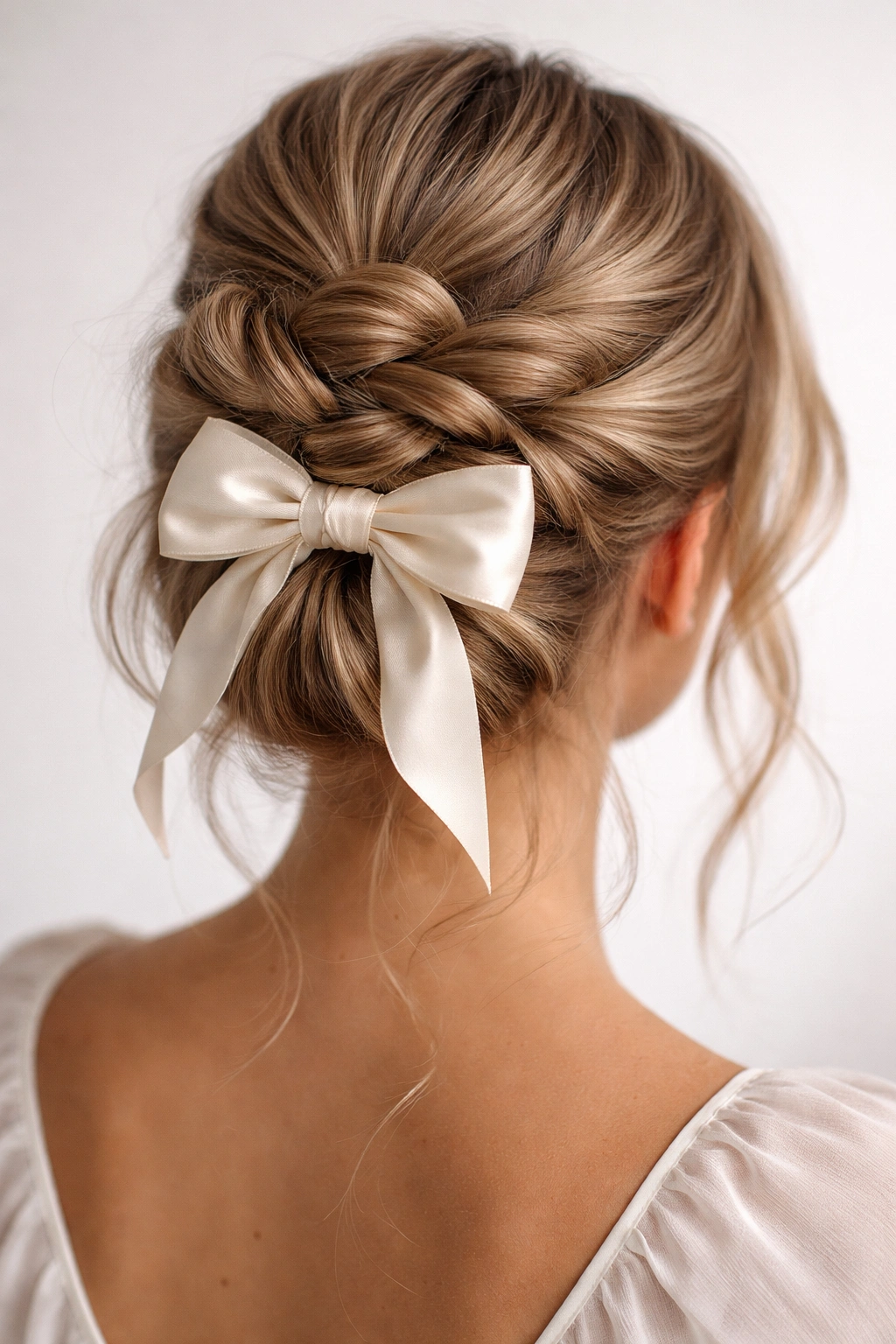 Twisted wrap messy bun with a bow