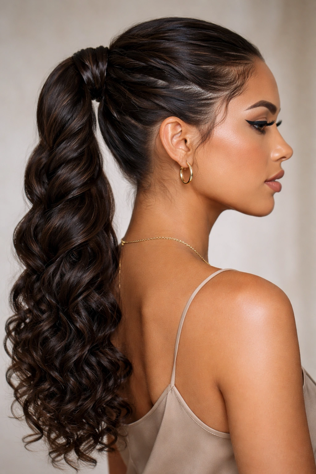 Twisted wrap ponytail with rope-like twists on curly hair