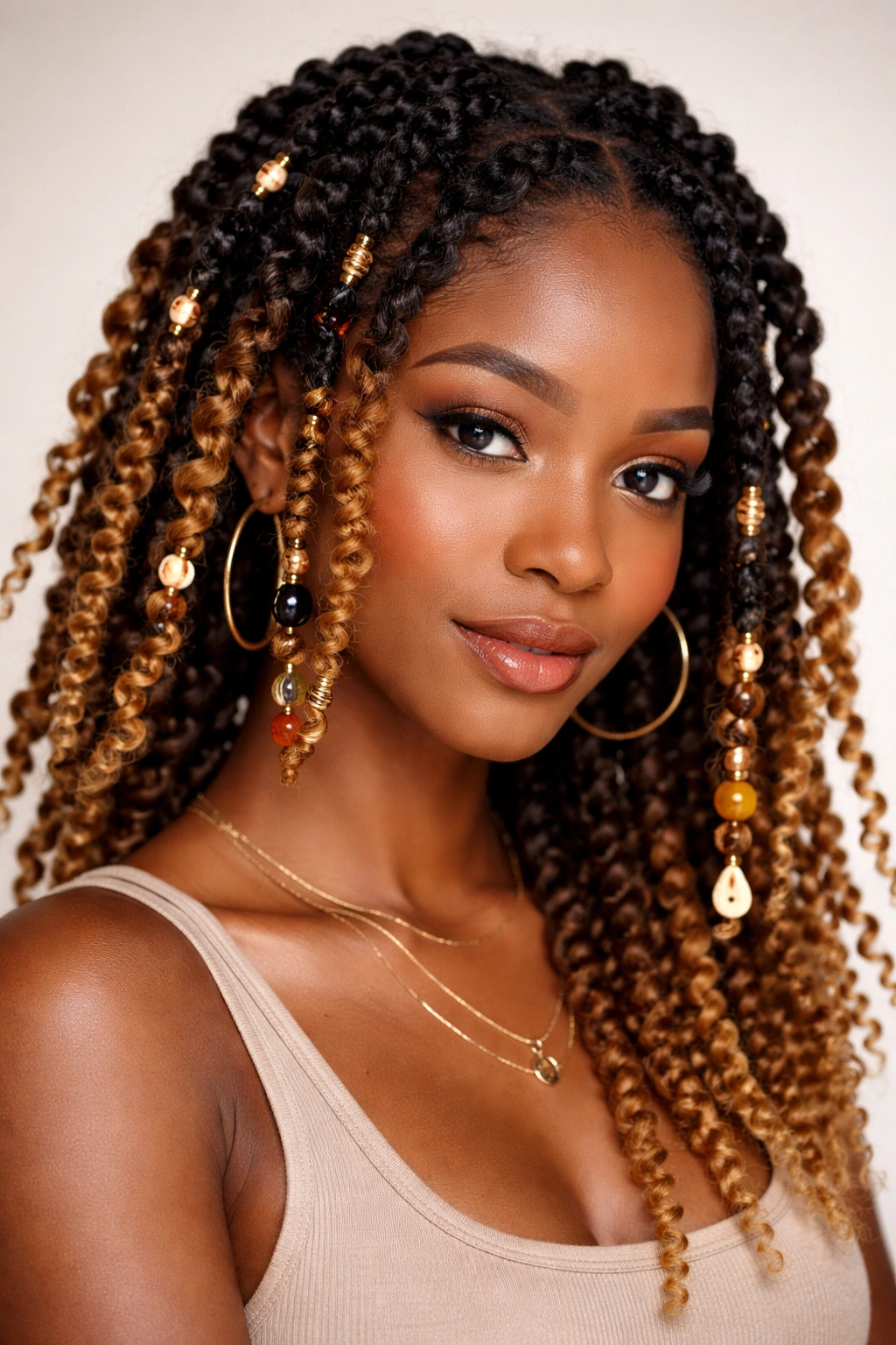 Two-tone twists with accessories showing color contrast and texture