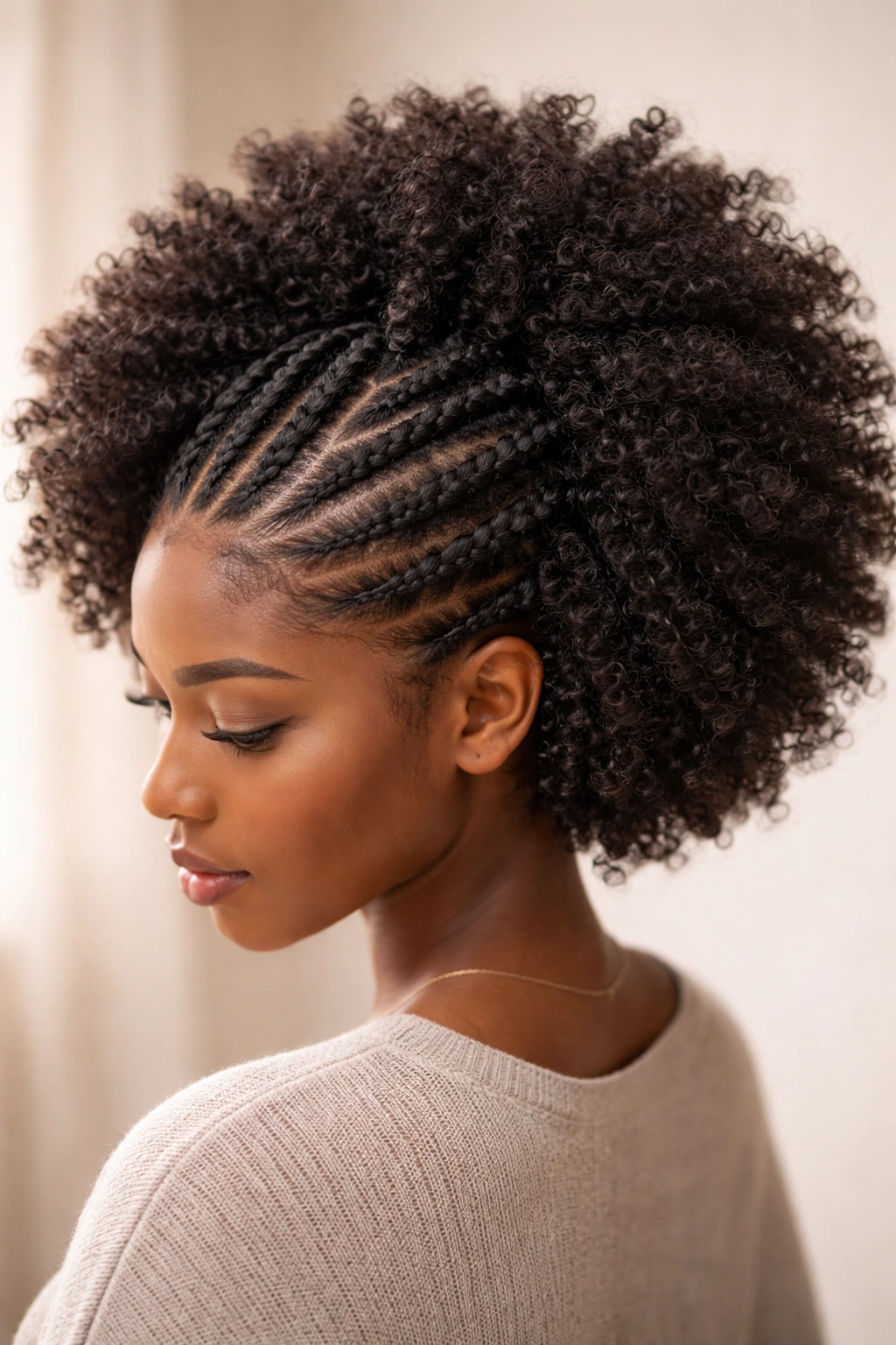 Close-up of two-strand twists spiraling into a full afro with defined curls