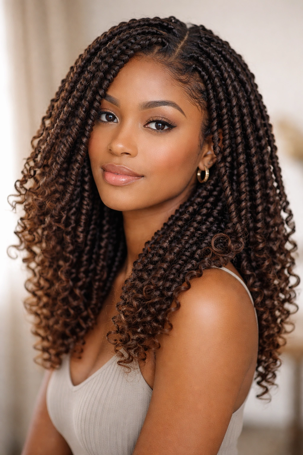 Kinky twists with curly ends creating movement and texture