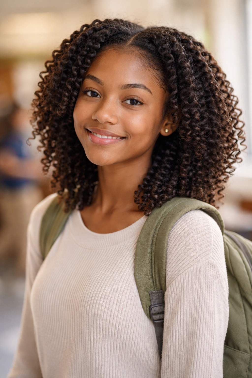 Close-up portrait of a student with defined two-strand twists.