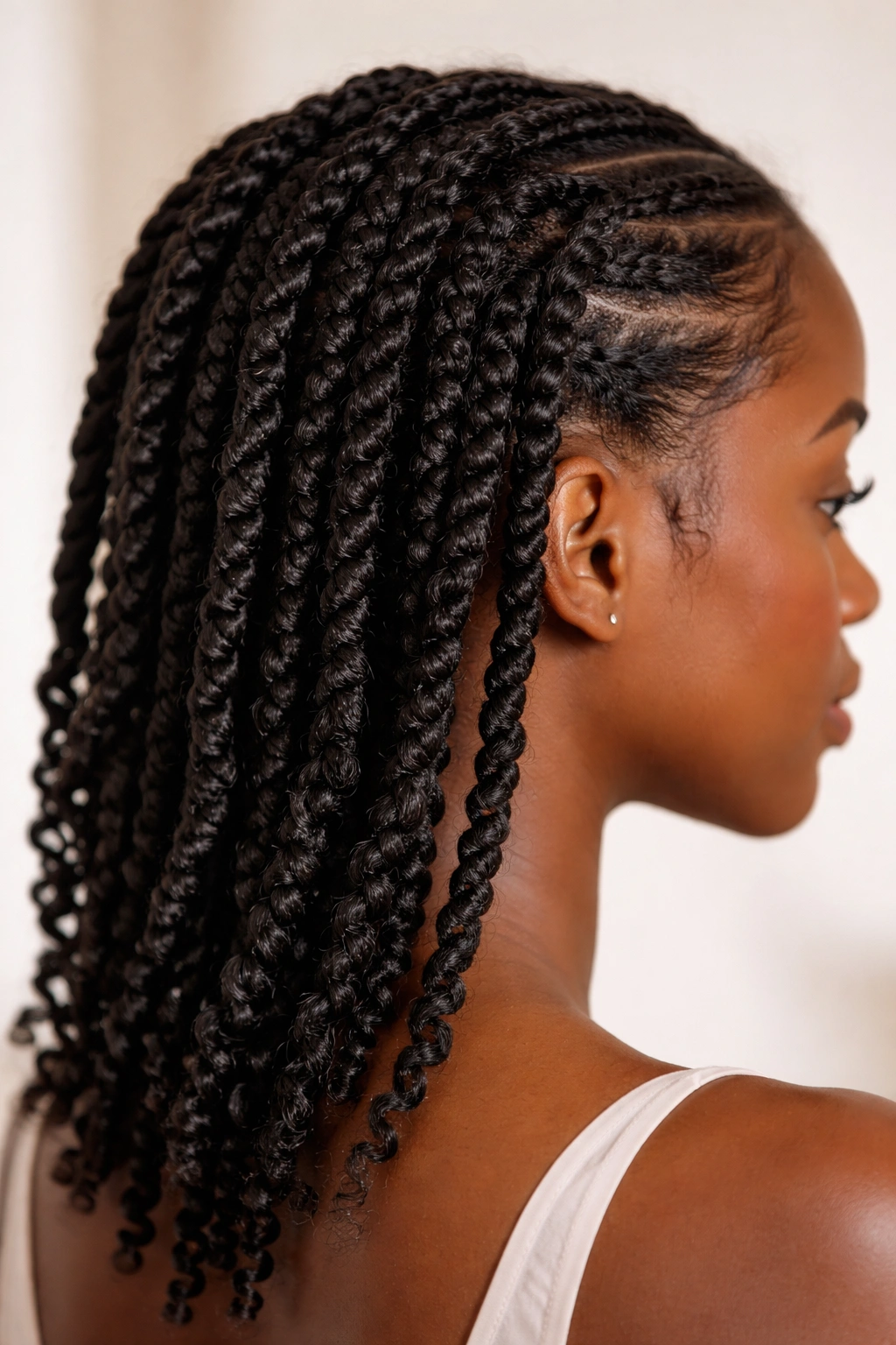 Close-up of two-strand twists on 4c hair highlighting defined texture