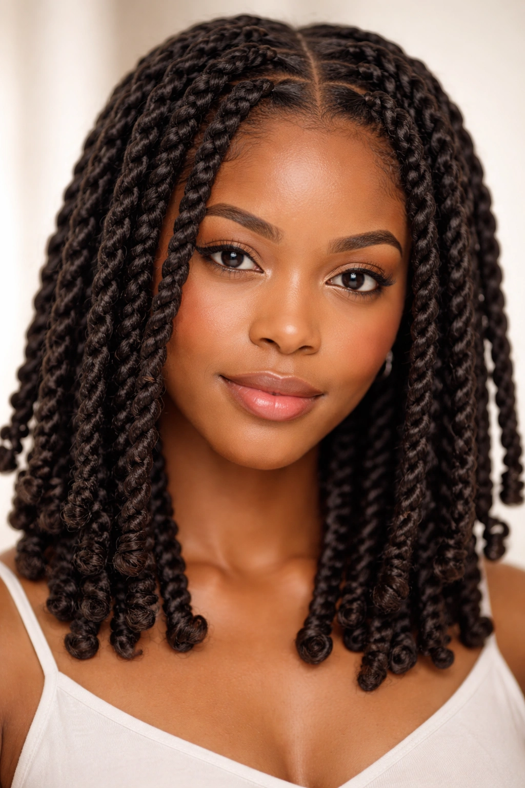 Close-up of two-strand twists with rope-like texture