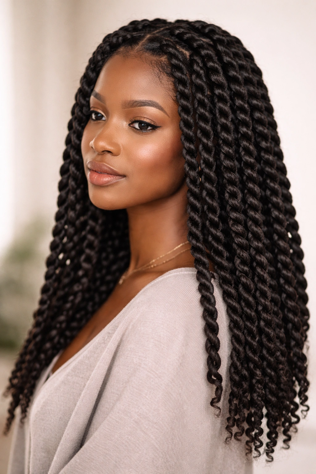 Close-up of Classic Two-Strand Bulk Twists with thick, uniform twists