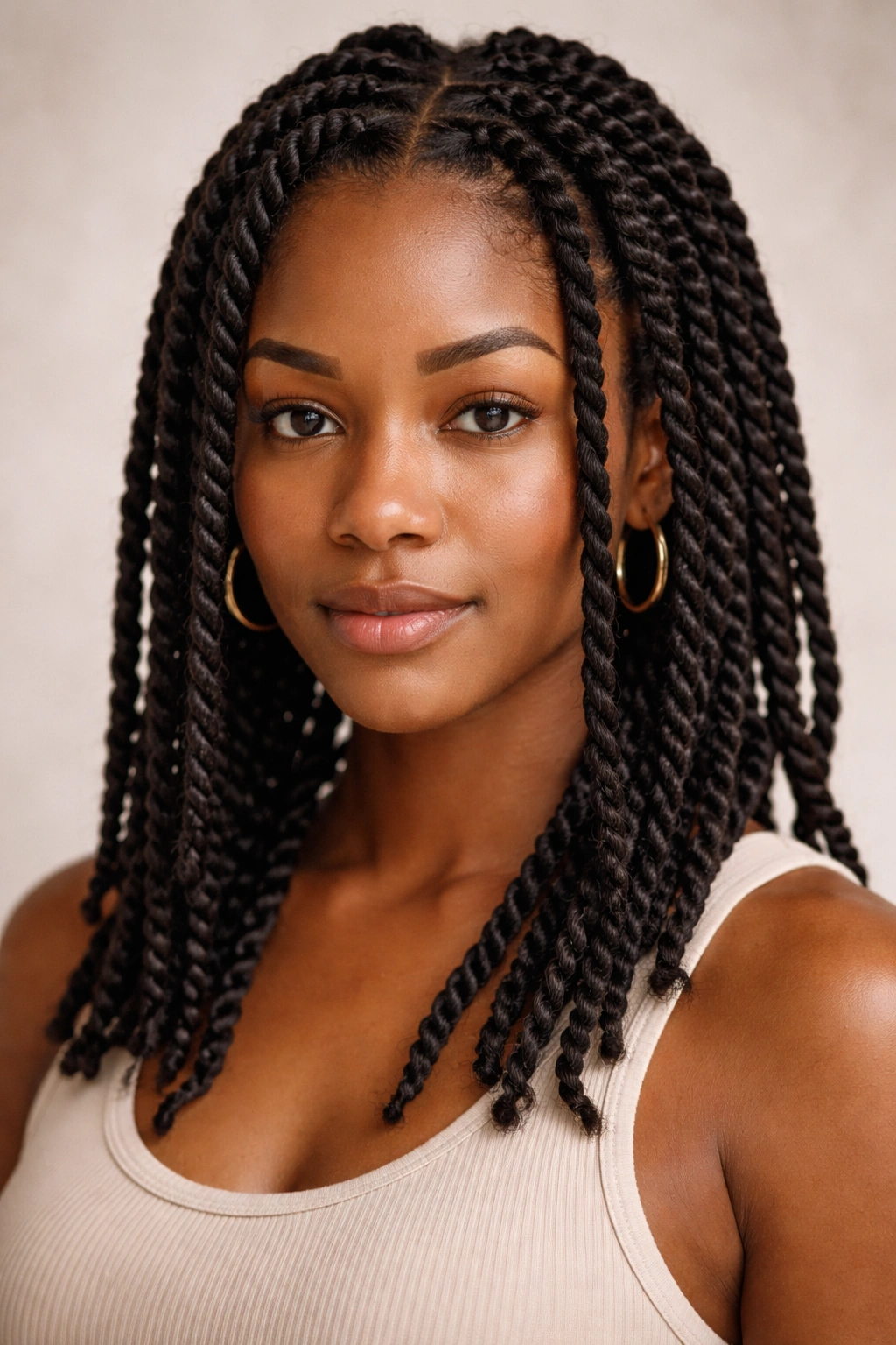 Close-up of two-strand twists on Afro-textured hair showing rope-like coils