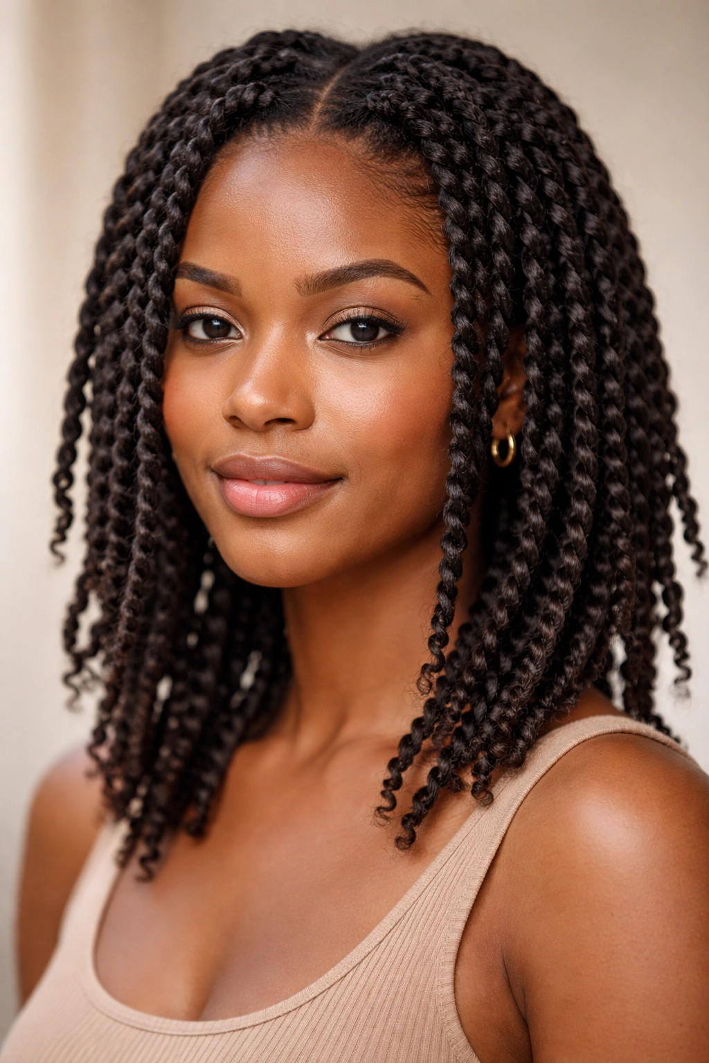Close-up of two-strand twists on natural hair showing defined spirals