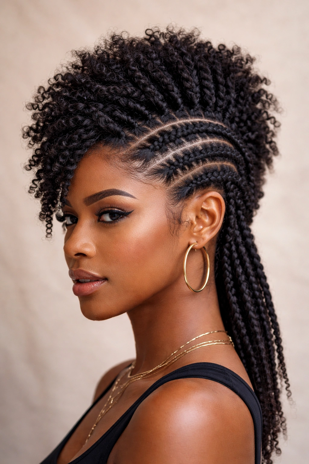 Close-up of two-strand twist afro hawk with defined twists