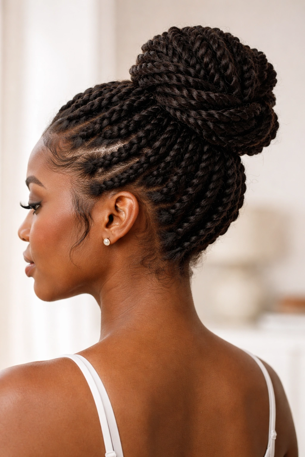 Two-strand twist bun with visible twisted texture