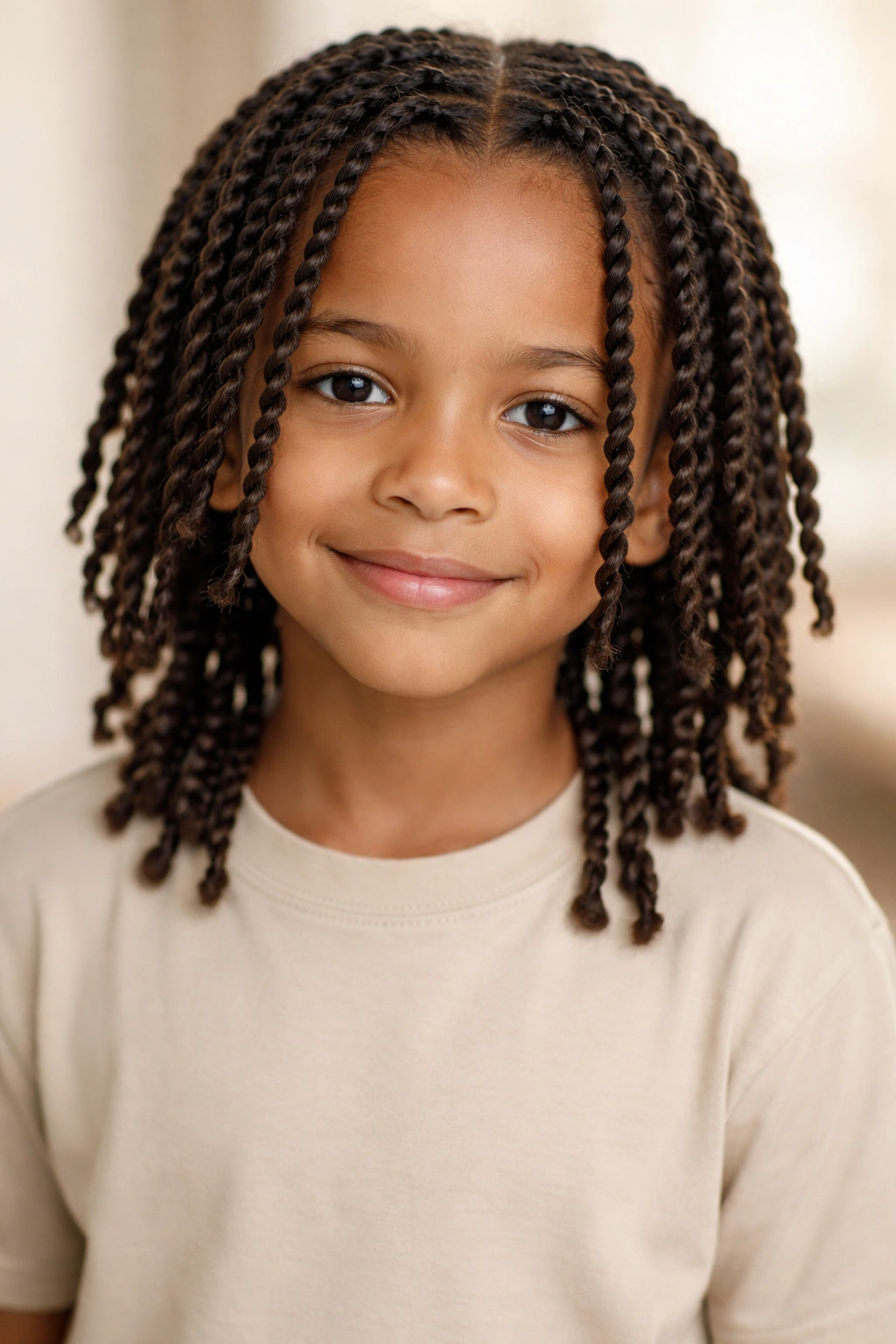 Child's head with neatly defined two-strand twists across the scalp