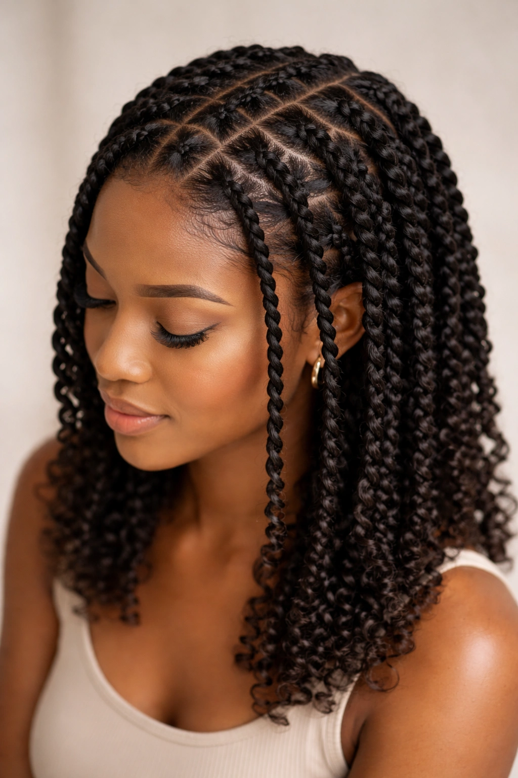 Close-up of two-strand twists along the scalp showcasing texture.
