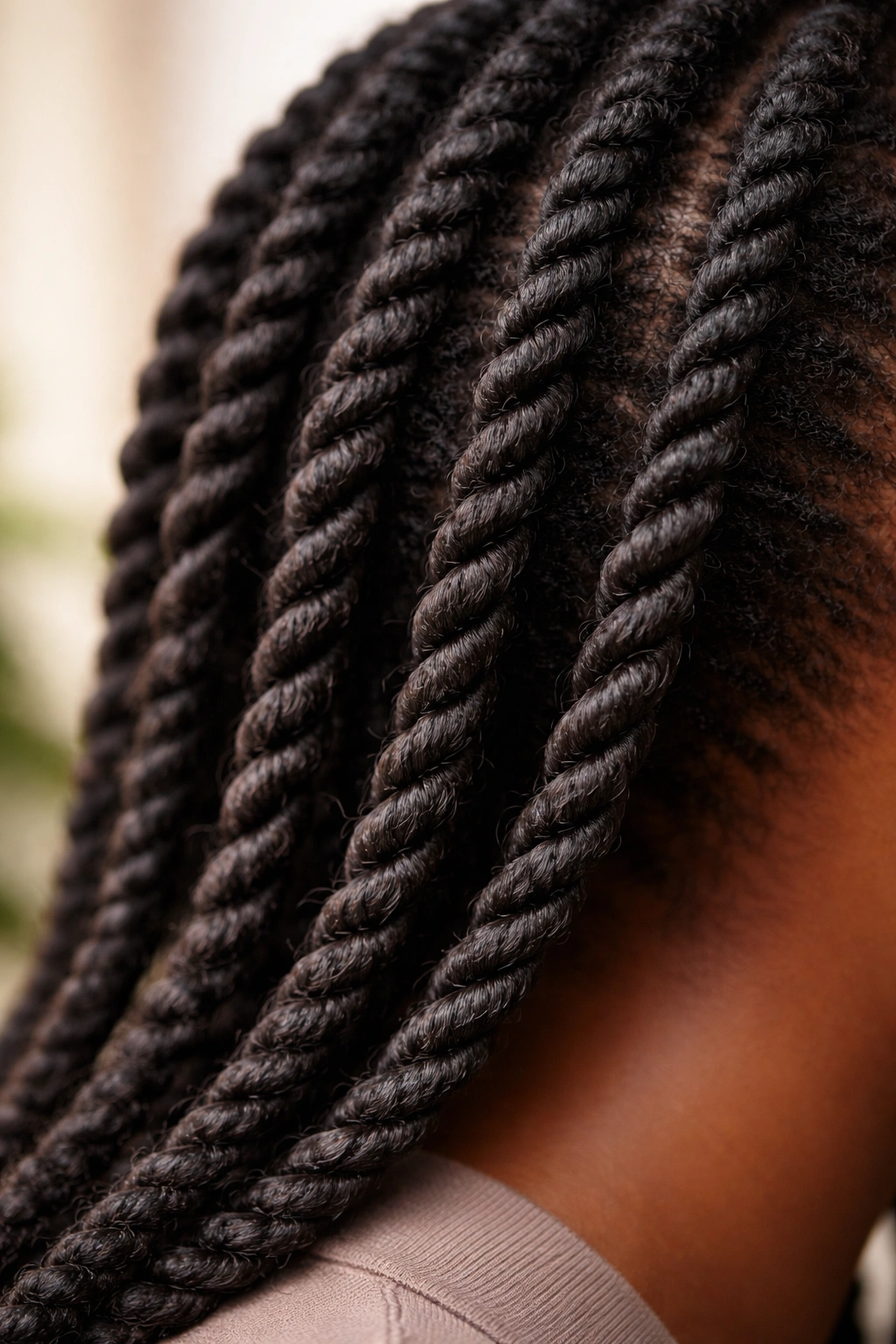 Close-up of two-strand twists on natural hair