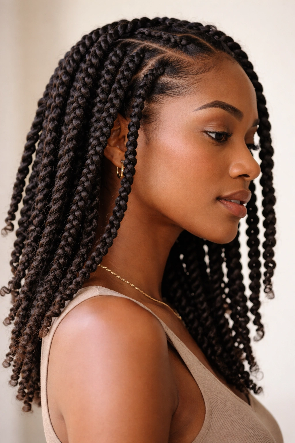 Close-up of two-strand twists showing springy texture on natural hair