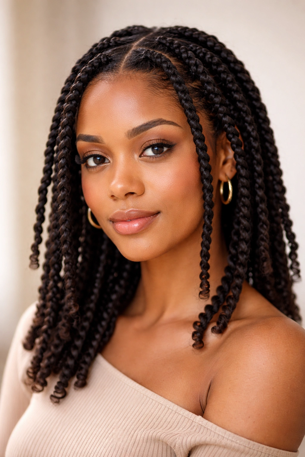 Head with uniform two-strand twists neatly sealed at the ends.