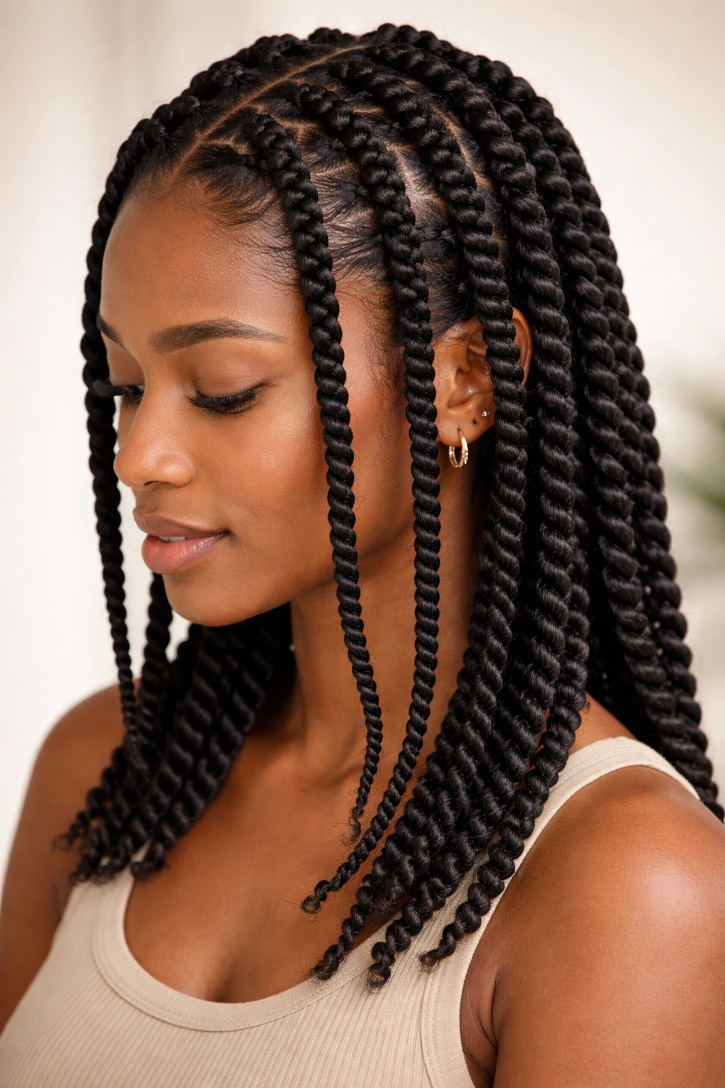 Close-up of two-strand twists with rope-like texture