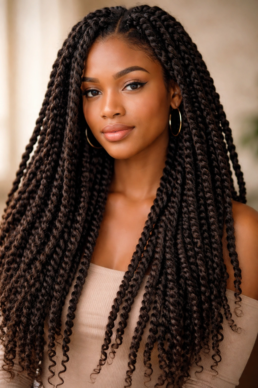 Natural long hair in defined two-strand twists showing curl texture