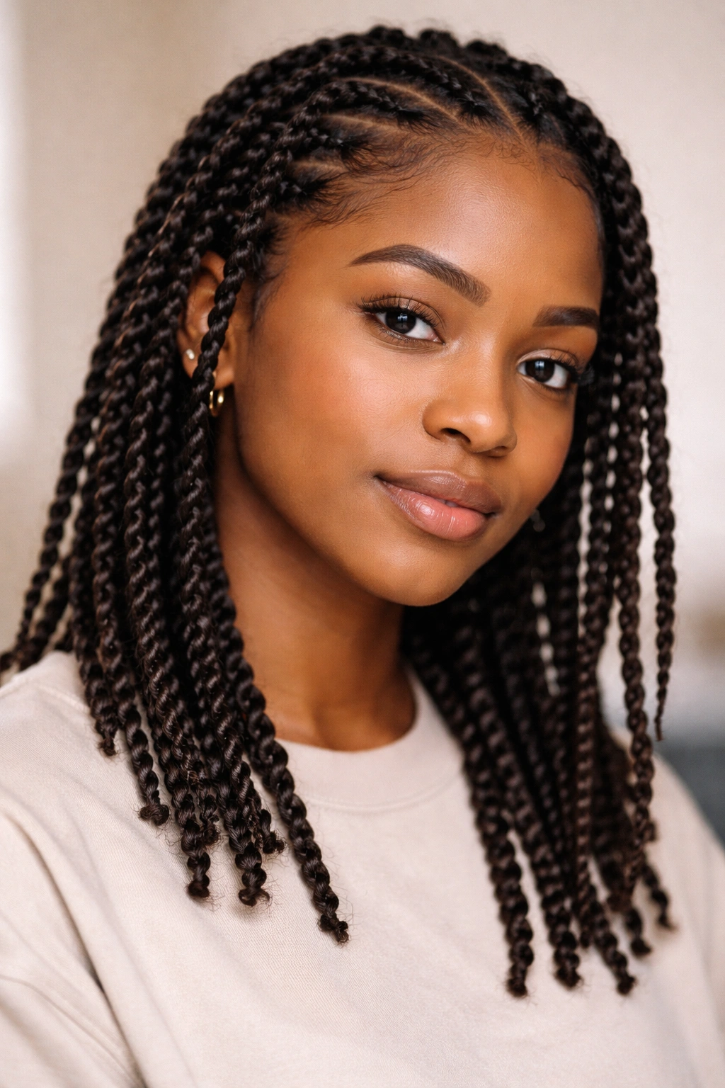 Close-up of two-strand twists forming a neat textured pattern