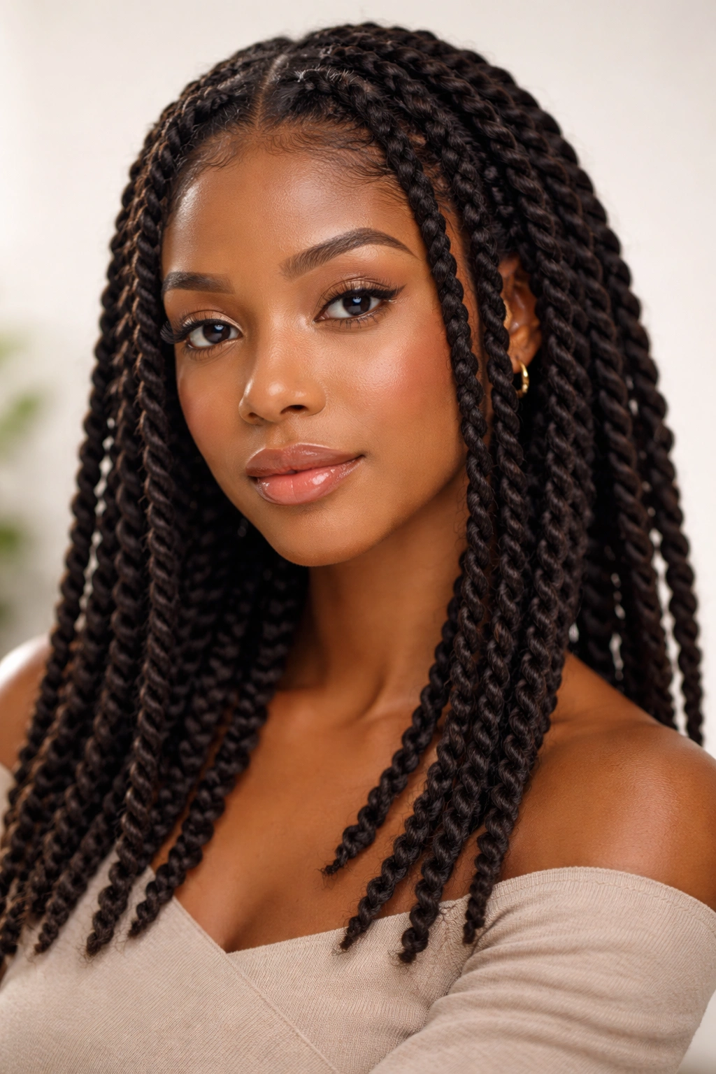 Close-up of two-strand twists around the head