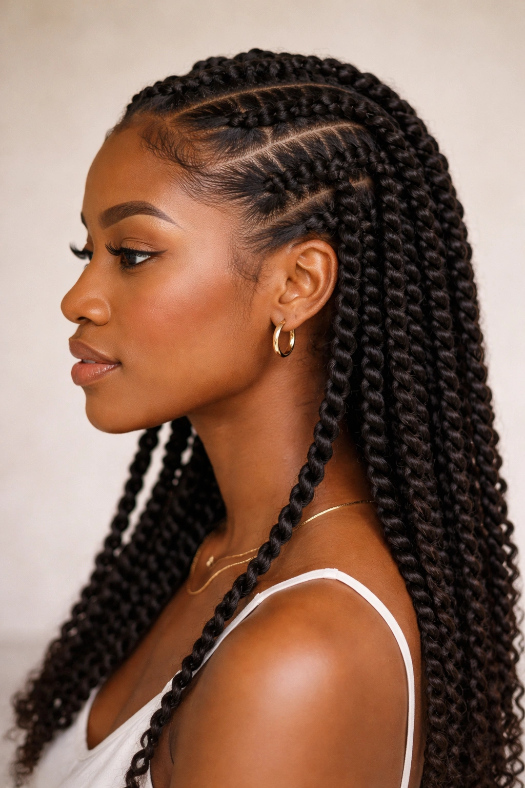 Side profile of a Black woman with two-strand twists
