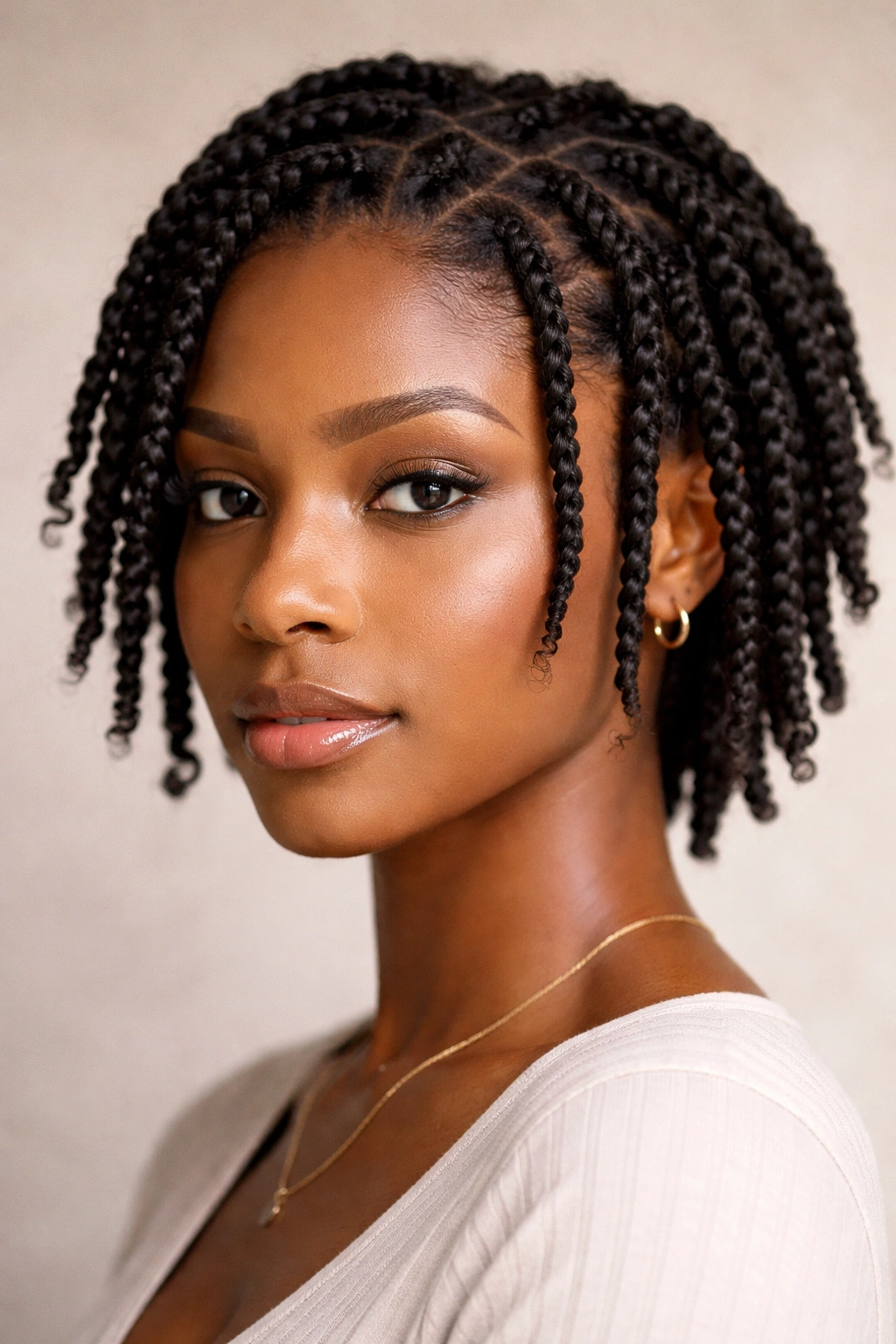 Close-up of two-strand twists with defined rope texture on short Afro hair