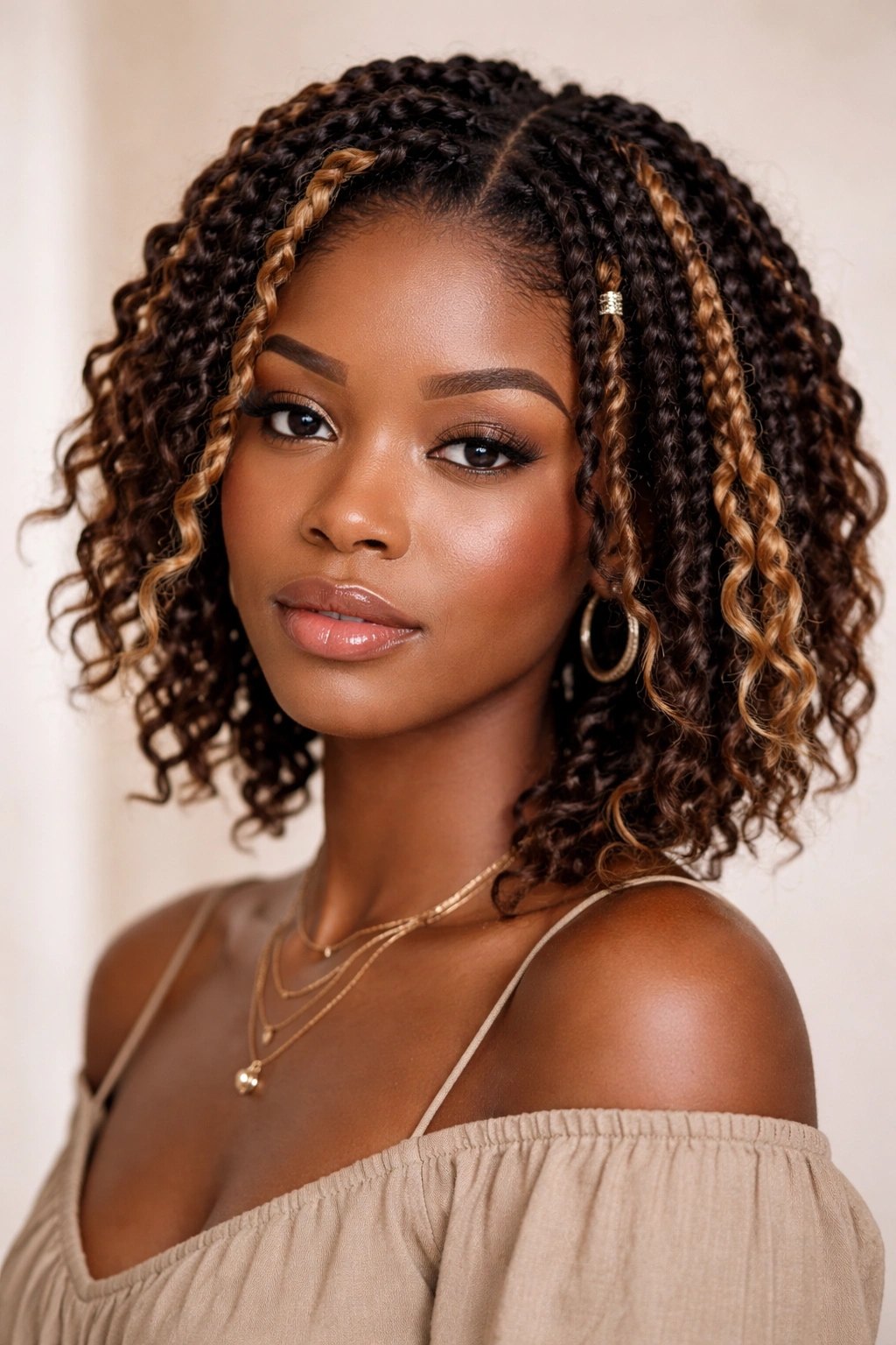Two-tone boho twists on short afro hair with color contrast