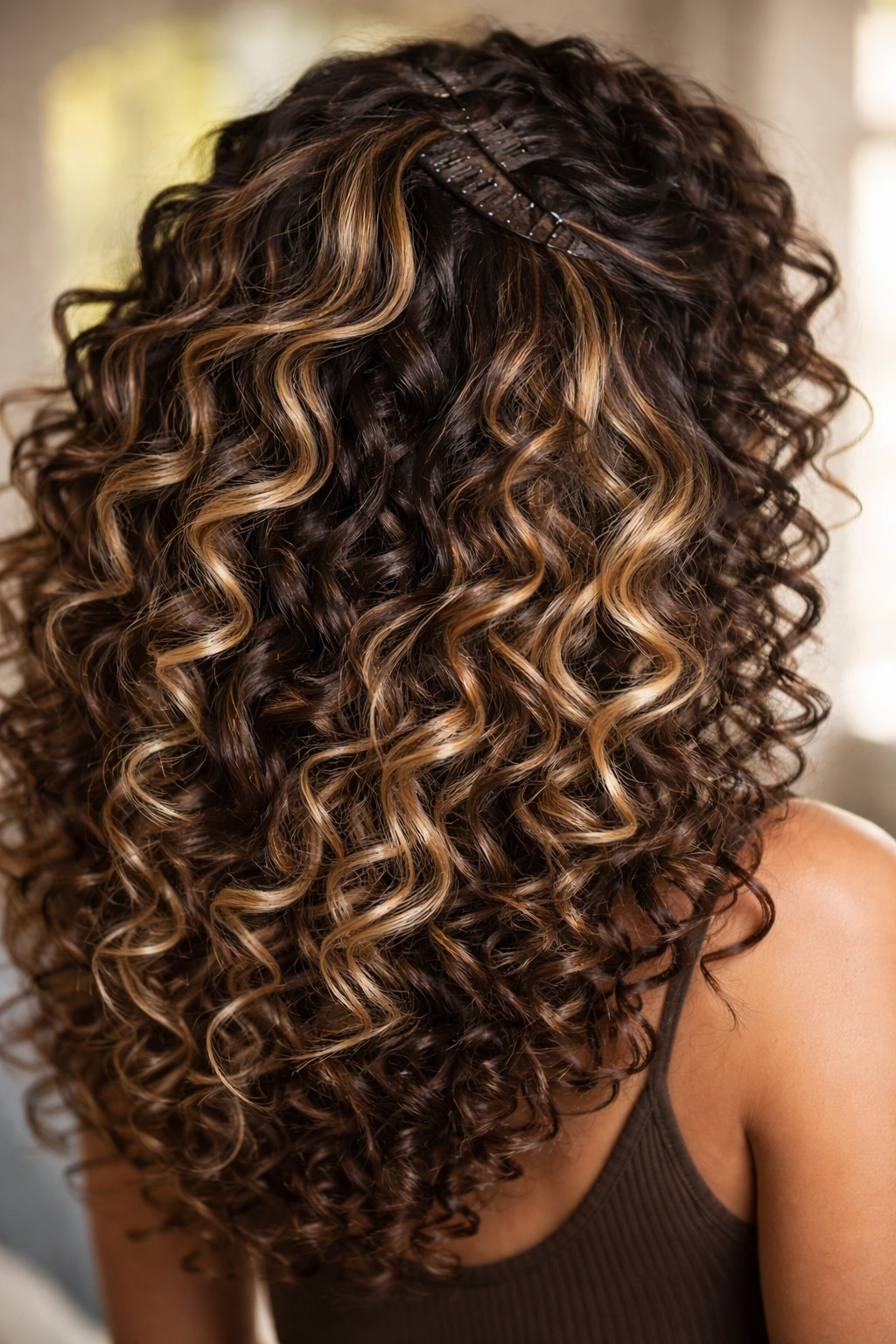 Close-up of two-toned clip-ins adding dimension to curls