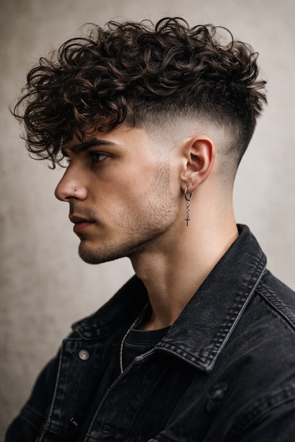 Undercut with curls on top extreme contrast