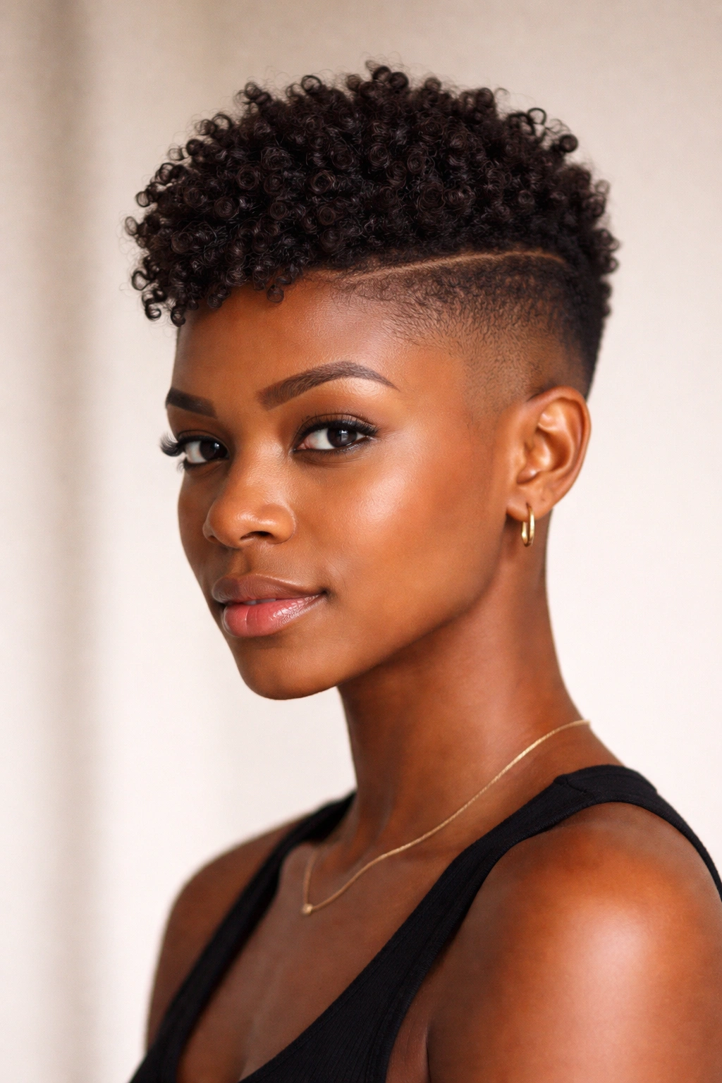 Close-up of a soft undercut with a defined top and natural curls