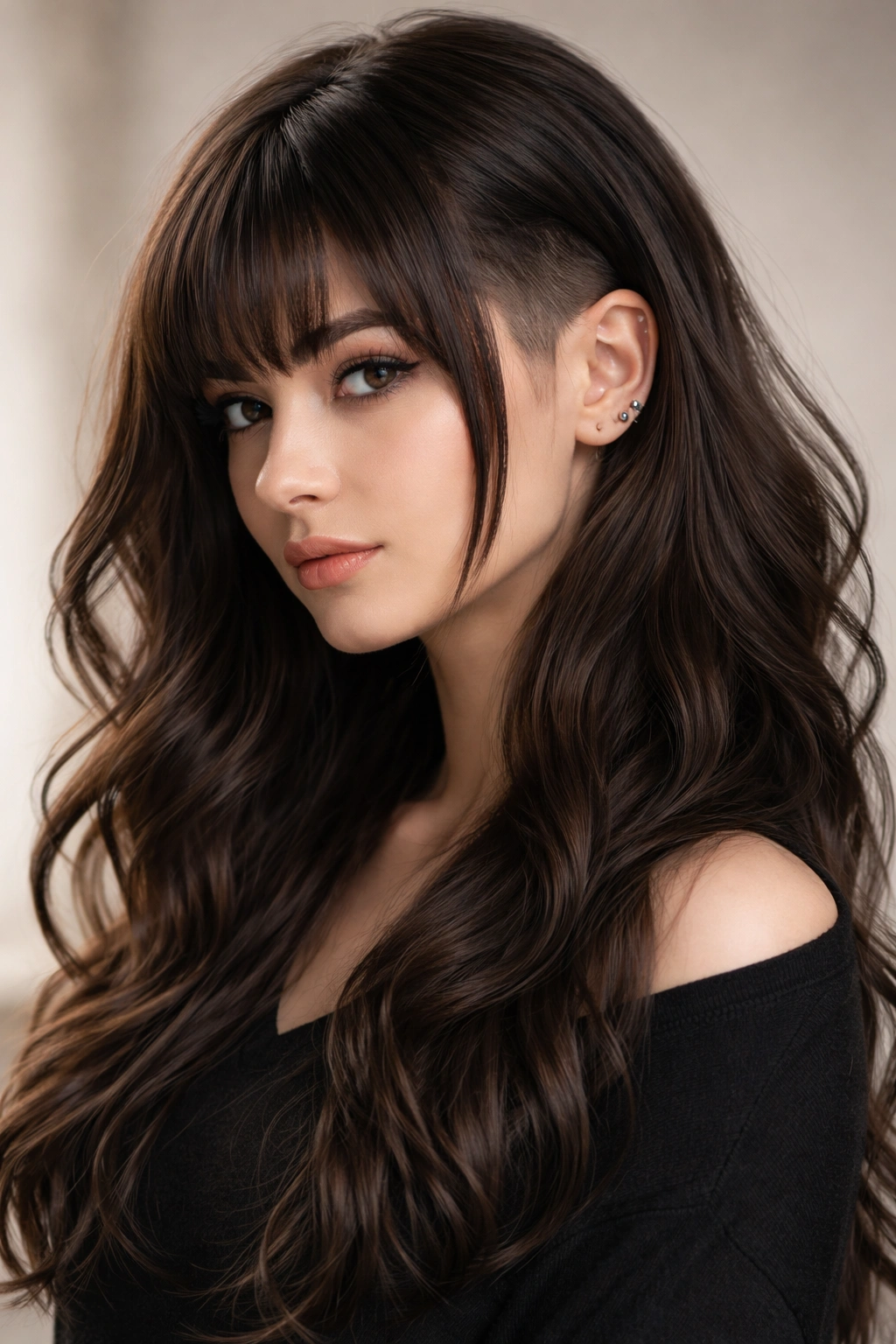 Wavy hime cut showing undercut detail beneath side locks