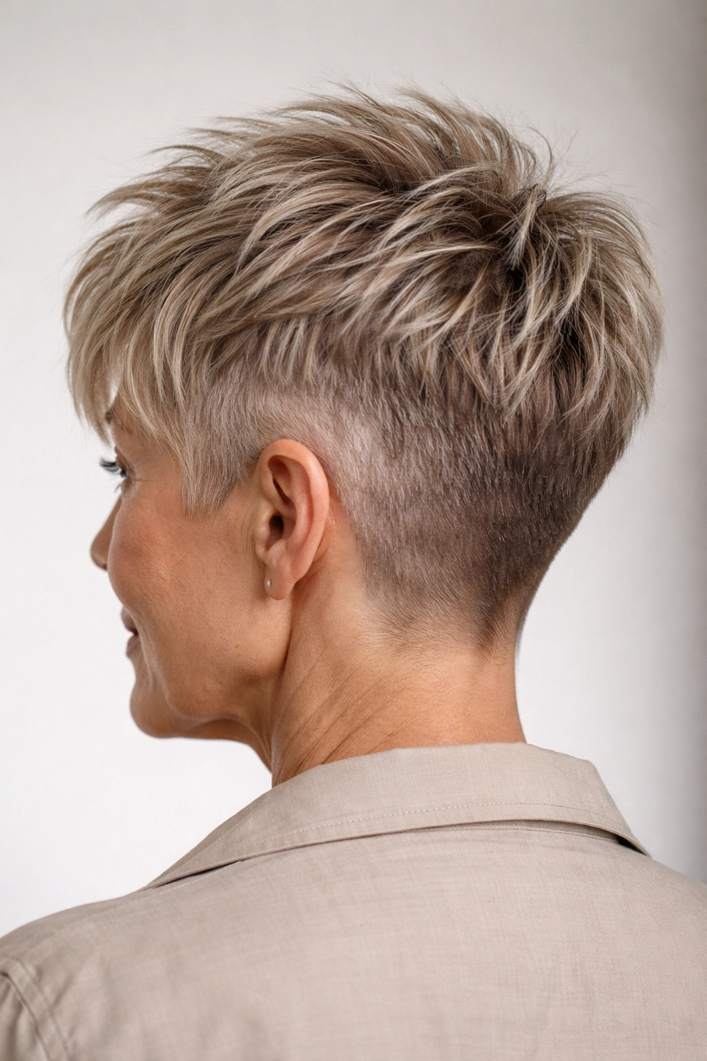 Close-up of piece-y undercut with textured top for thinning hair