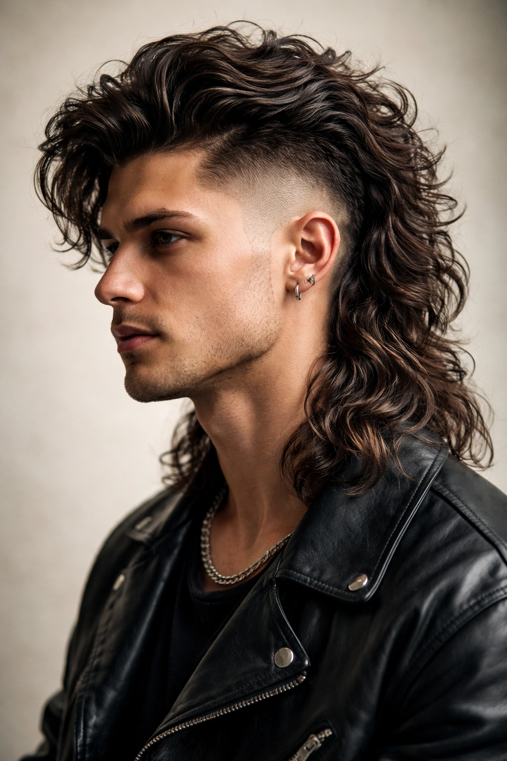 Close-up portrait of a person with an undercut and long, wavy top