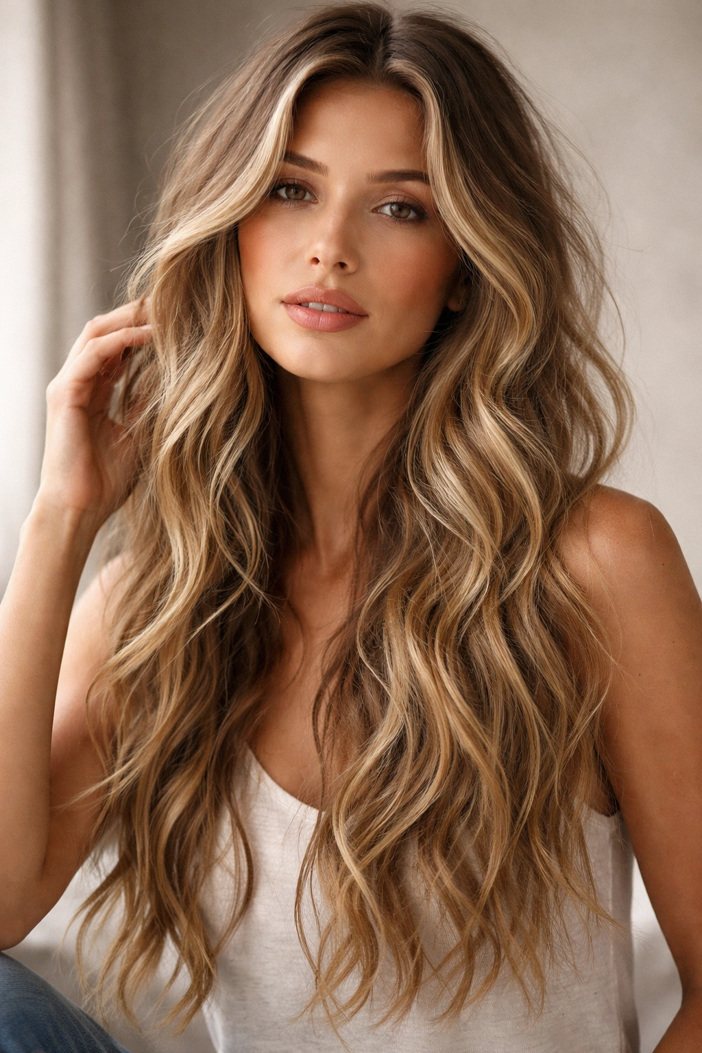 Portrait of a model with long, loose, natural-looking waves