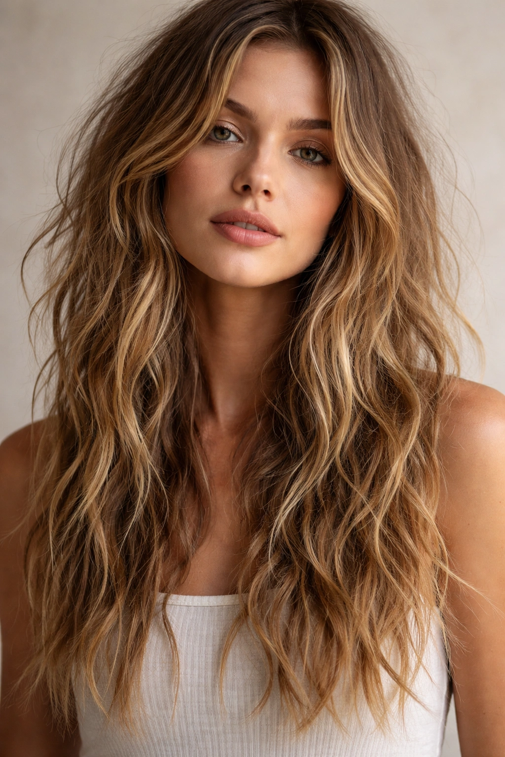Hair with undone waves and textured choppy ends