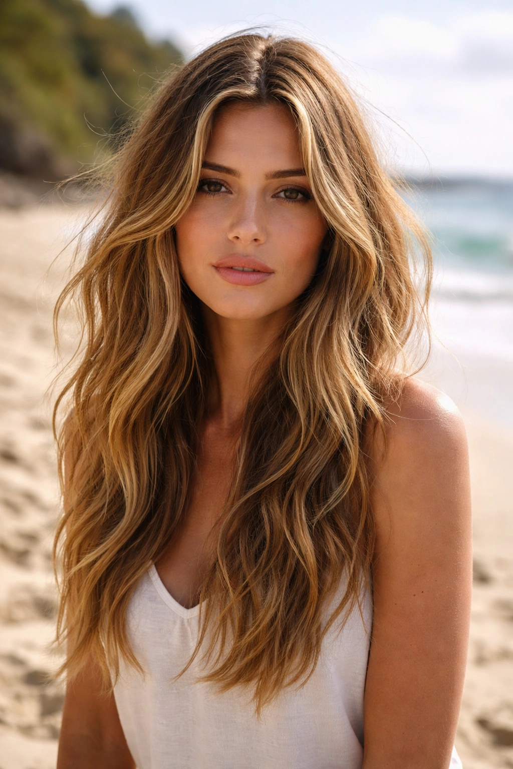 Undone beach waves with face-framing pieces