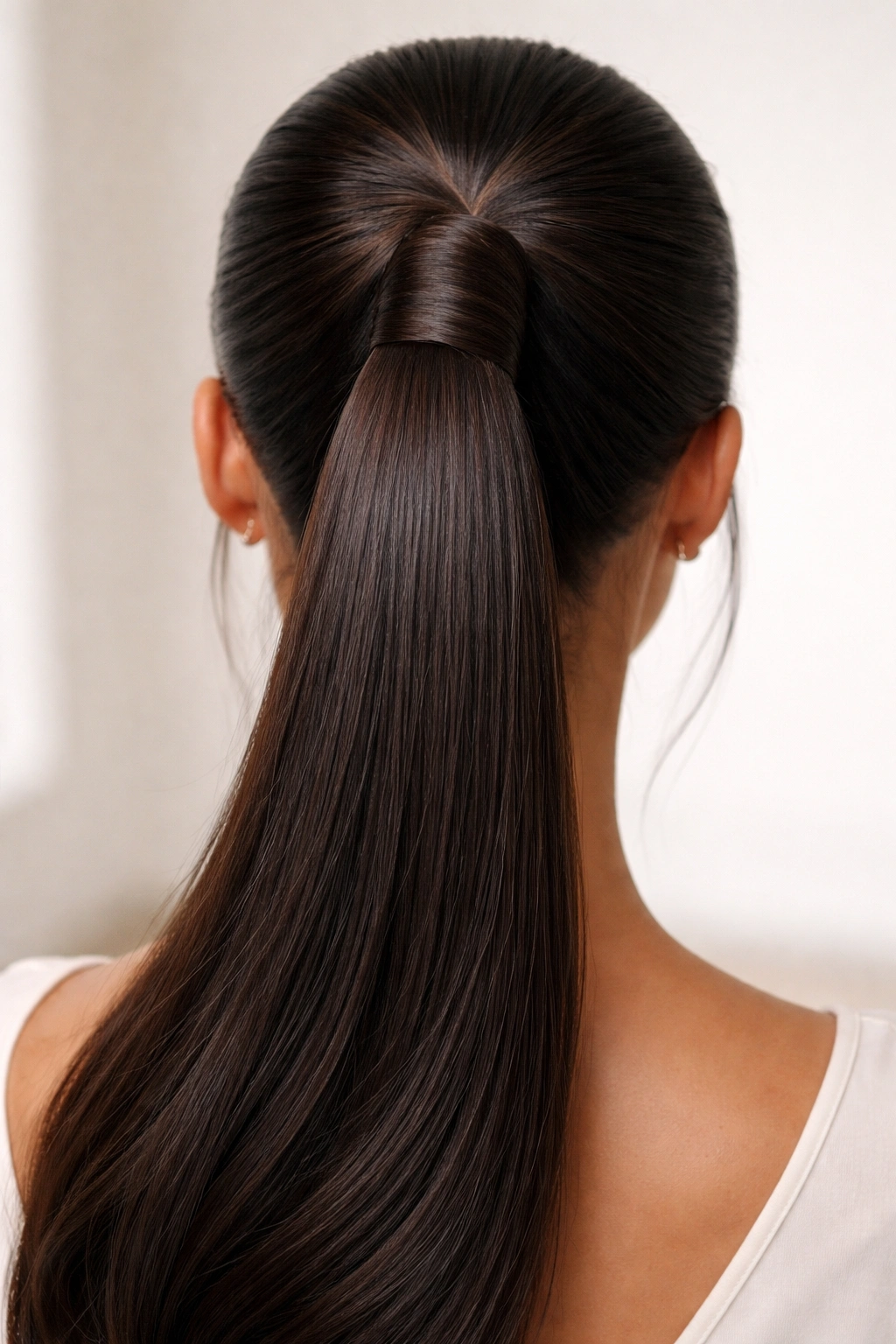 Rear close-up of V-part with wrap-around hair covering the elastic