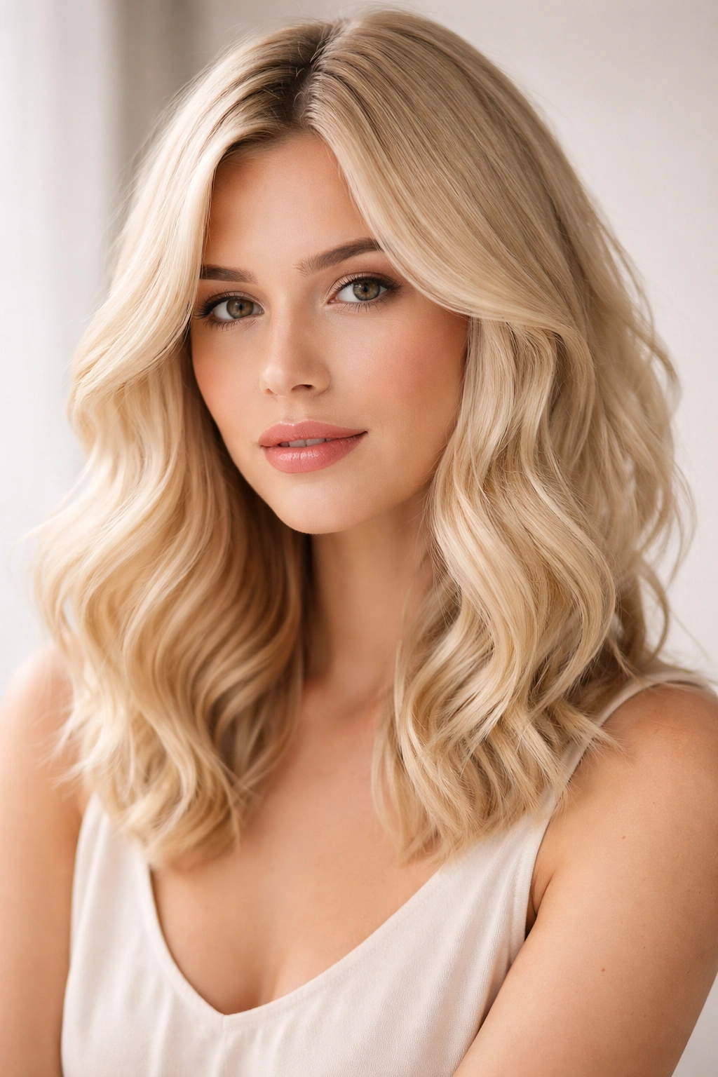Creamy vanilla blonde waves with soft texture