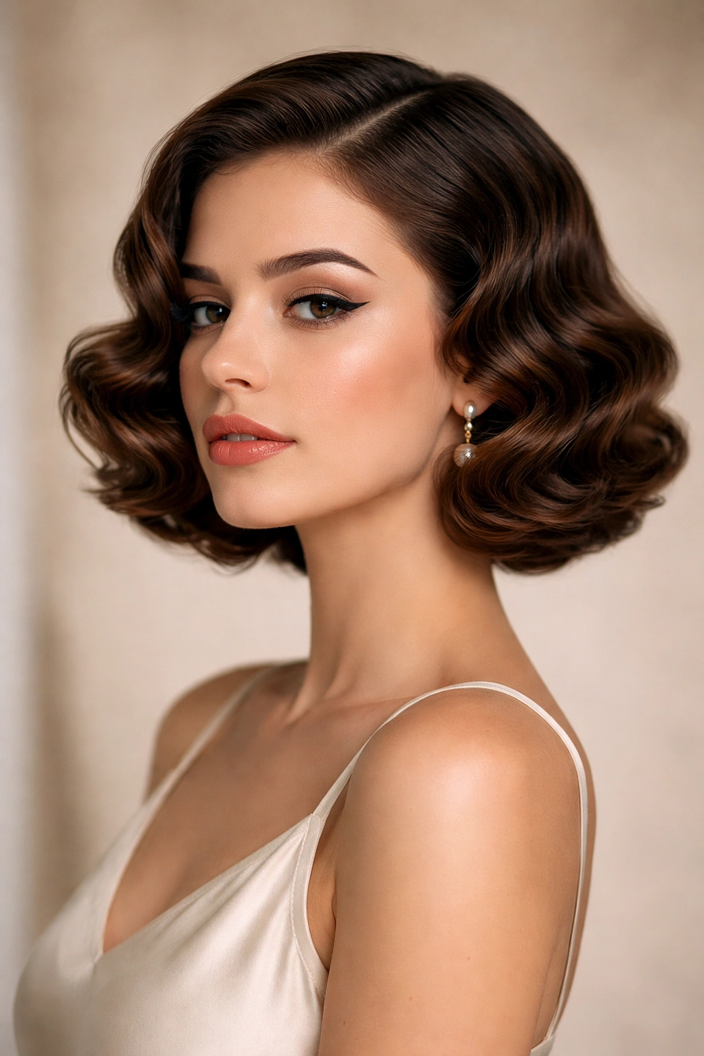 Chin-length bob with soft waves framing the face