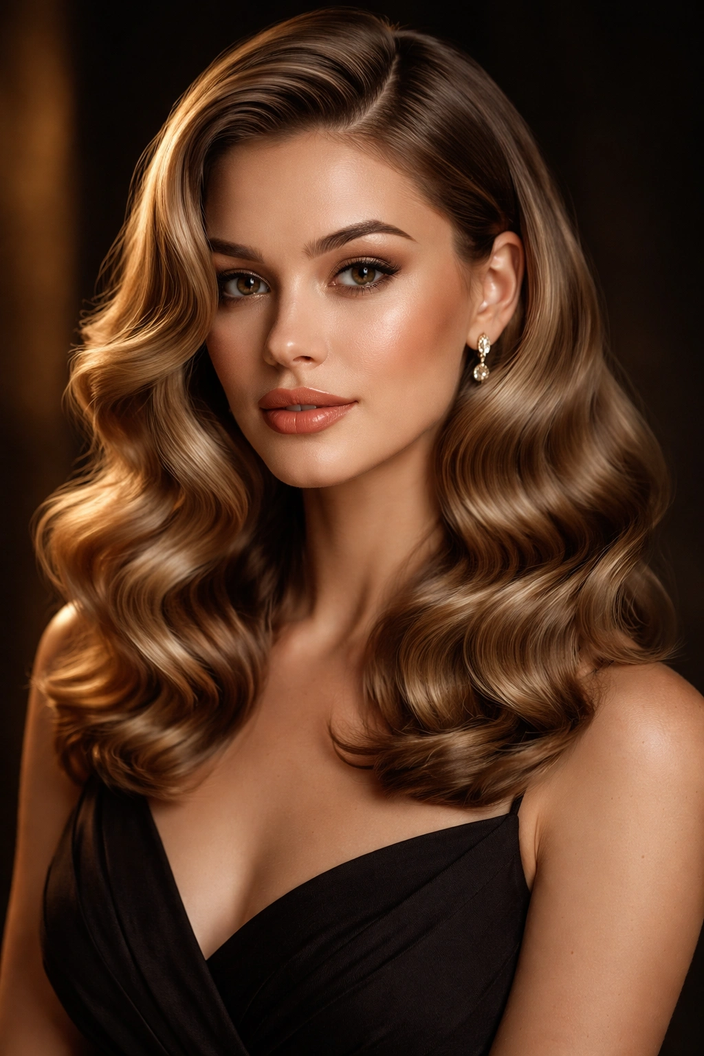 Uniform vintage Hollywood waves with polished, glossy finish