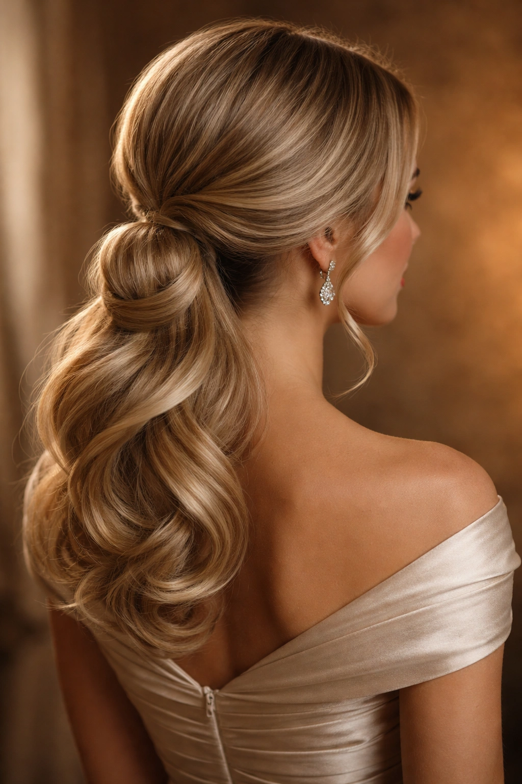 Vintage-inspired ponytail with loops and soft waves