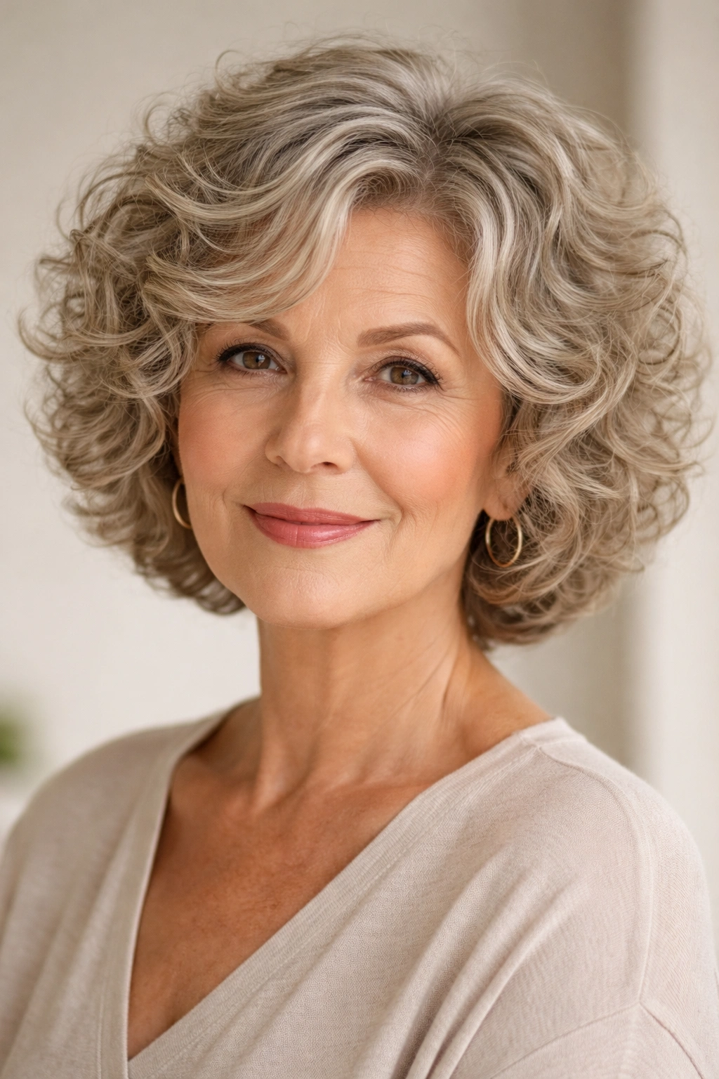 Close-up of voluminous curly bob with defined curls
