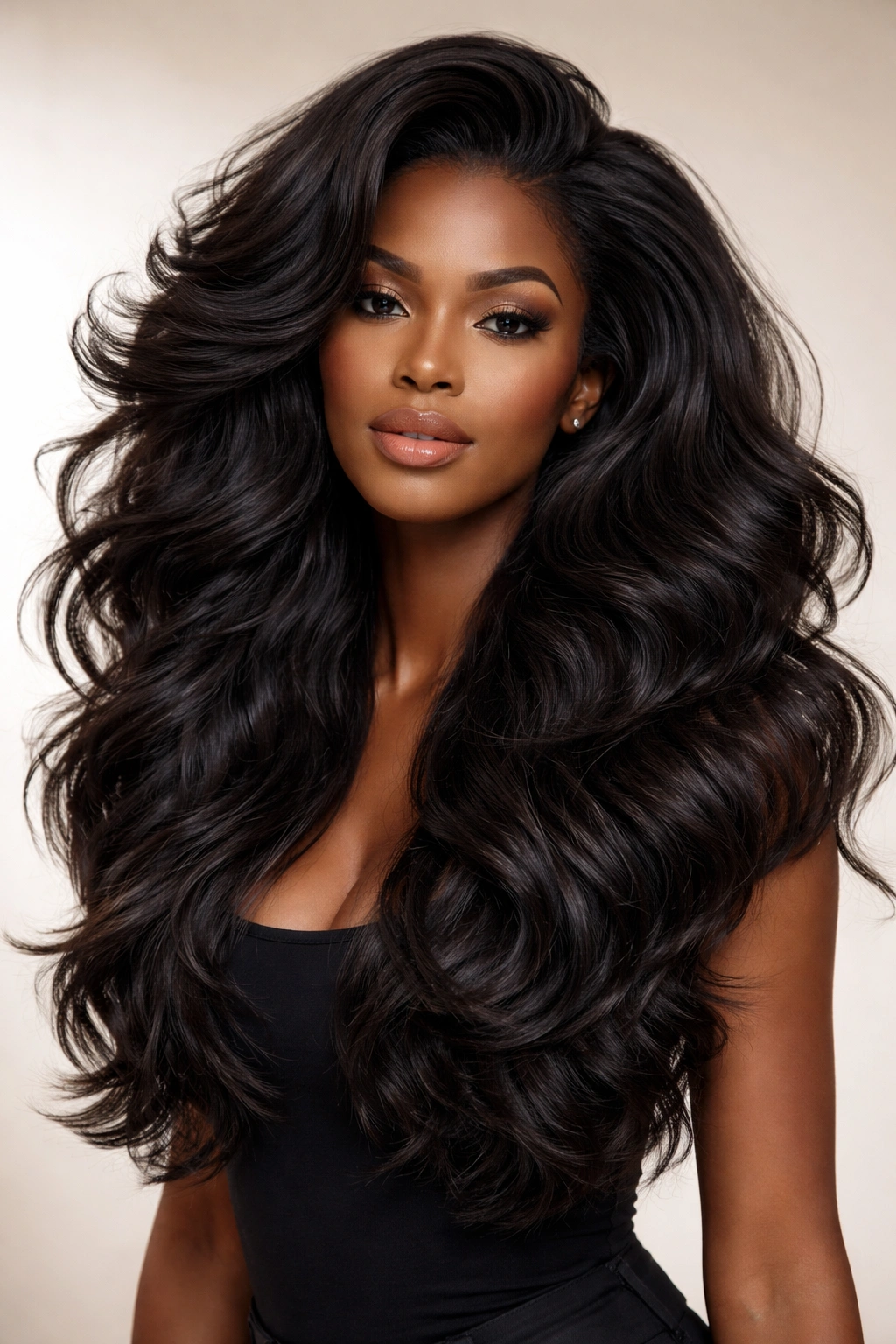 Long voluminous waves with layered texture for a bold silhouette